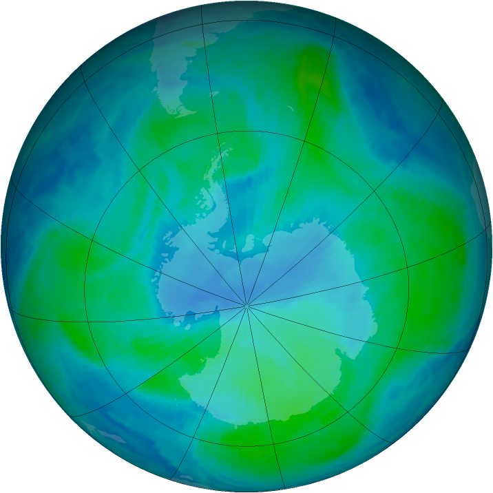 Antarctic ozone map for 12 February 1999